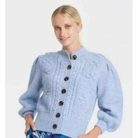 Who What Wear Sweaters - Who What Wear Wool Blend Light Blue Chunky Button‎ Down Cardigan Sweater S